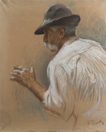 Arturo Rietti "Contadino toscano" 
tecnica mista su carta (cm 62x50)
Firmato in