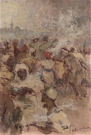 Piero Todeschini "Scena orientalista" 1912
olio su compensato (cm 45x29,5)
Firma