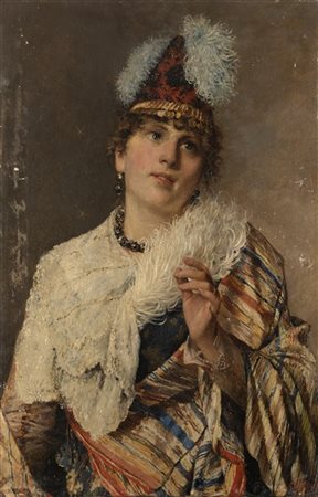 Achille Mollica "In costume" 1888
olio su tela (cm 77x50)
Firmato e datato in ba