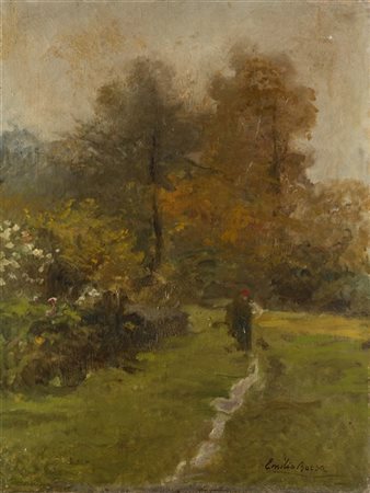 Emilio Borsa "Nel parco di Monza" 
olio su tela (cm 60,5x45,5)
Firmato in basso