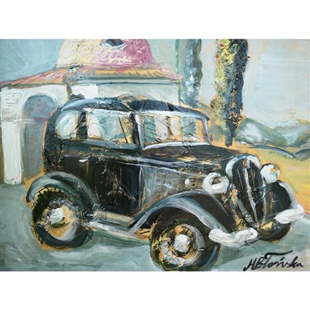 Margherita Blonska Polonia 1961 90x80 cm. "Vintage Car with the Chappel",...