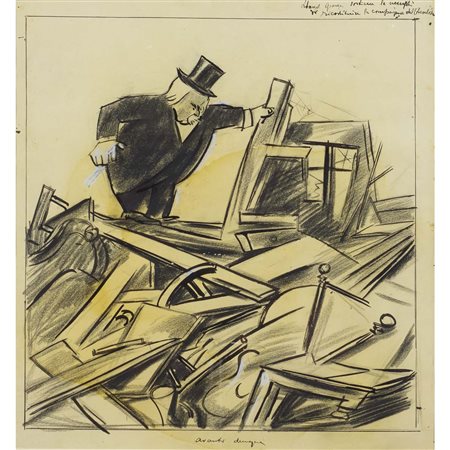 Mario Sironi Sassari 1885 - Milano 1961 43,6x40 cm. "Lloyd George sostiene la...