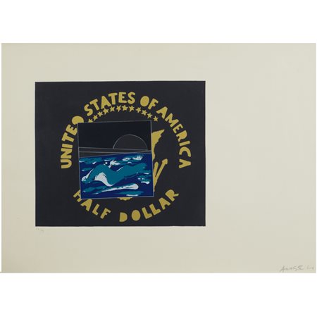 Franco Angeli Roma 1935 - 1988 50x65 cm. "Half dollar", 1985, litografia a...