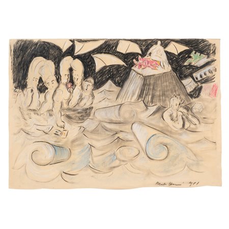 Roberto Barni Pistoia 1939 "Senza titolo",1981, tecnica mista su carta,...