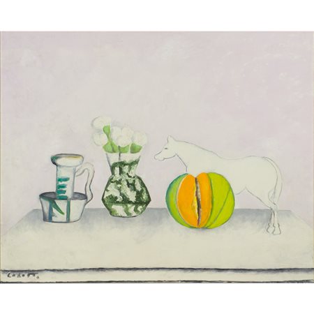 Giuseppe Cesetti Tuscania 1902 - 1990 60x73 cm. "Natura morta con cavallo...
