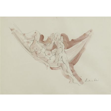 Leonardo Lucchi Cesena 1952 35x50 cm. "Studio per amaca", acquarello su...