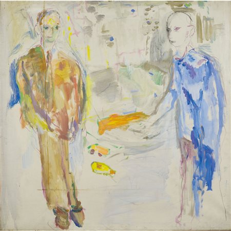 Ernesto Treccani Milano 1920 - 2009 100x100 cm. "Nella città", 1975, olio su...