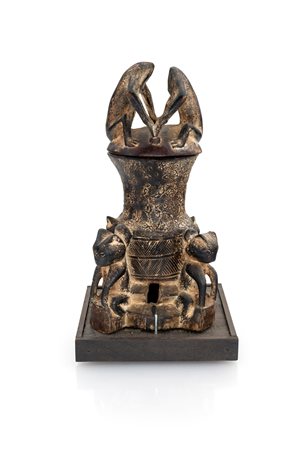 Vaso Achjé in legno patinato, arte tribale, Liberia