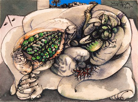 PIGNATELLI ERCOLE Lecce (Le) 1935 Composizione 1977 Acquarello su cartoncino...