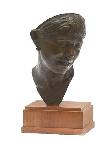 Maestro del secolo XIX "Popolana" busto in bronzo (h cm 24) poggiante su base i