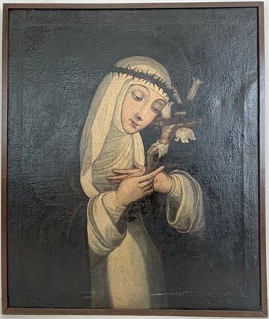 Ignoto "Santa" antico dipinto ad olio su tela (cm 77,5x64,5) (difetti e restaur