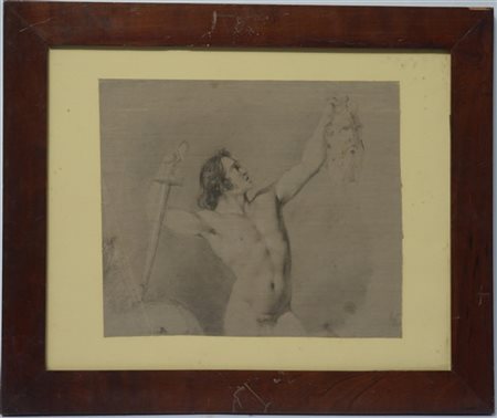 Scuola dell'inizio del secolo XIX ''Davide con la testa di Golia'' matita nera