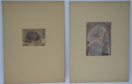Lotto composto da due disegni ad acquerello del secolo XIX raffiguranti interni