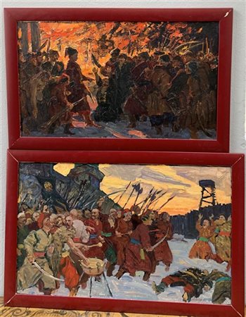 Alexander Mikhailovich Lopukhov "La ribellione dei cosacchi" due dipinti adolio