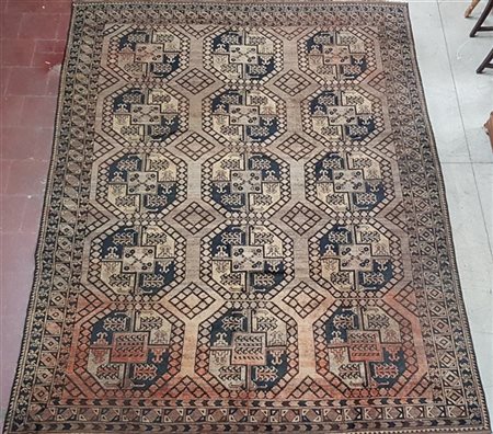 Tappeto Afghan, Turkestan occidentale, 
Decoro a zampa di elefante nei toni del