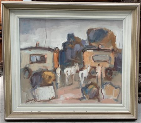 Mario Vergani "I nomadi" olio su tela (cm 50x60) firmato in basso a sinistra, et