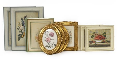 Lotto composto da 14 tra stampe e riproduzioni raffiguranti fiori, frutta e pia