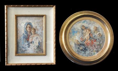 Luigi Mantovani Due dipinti ad olio su faesite e cartone pressato raffiguranri "