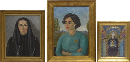 Mayda Mendikian Andretta Lotto di tre dipinti ad olio: due raffiguranti "Ritratt
