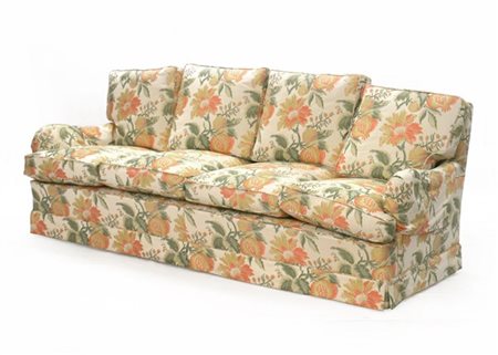 Divano imbottito a quattro posti rivestito in tessuto a fiori (difetti)