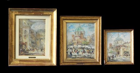 Luigi Mantovani Lotto composto da tre dipinti ad olio su compensato raffiguranti