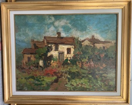 Alessandro Catalani "Rustici" olio su compensato (cm 49x67.5) Firmato in basso a