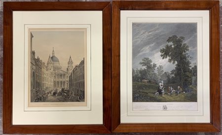 Lotto composto da due incisioni inglesi a colori a soggetti diversi. In cornici