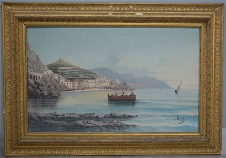 Firma indecifrata "Pescatori" olio su tela (cm 65x105) Firmato e datato 1898 in