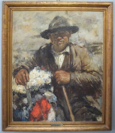 Luigi Locatelli "Il venditore di fiori" 926, olio su tela (cm 102x77) Firmato e