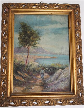 Leto "Il Golfo di Napoli" olio su compensato. Firmato in basso a sinistra (cm 23