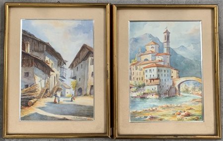 E. Alghisi Coppia di paesaggi ad acquerello su cartoncino (cm 32.5x23) Firmati e
