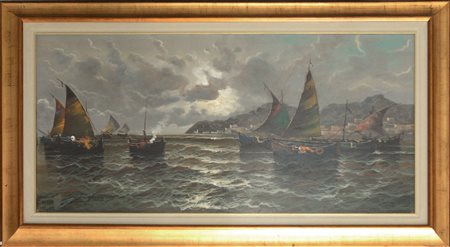 Salvatore Faliero "Marina" olio su tela (cm 60x125) Firmato in basso a sinistra.