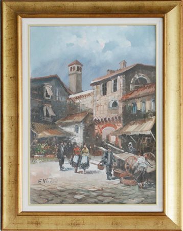 Ettore Verdesi "Vecchia Milano" olio su tela (cm 70x50) Firmato in basso a sinis