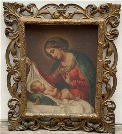 Ignoto del secolo XX, copia da Carlo Dolci "Madonna con Bambino" olio su tela (
