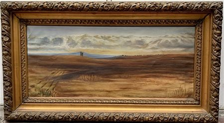 "Paesaggio" olio su tela (cm 35x80) siglato Re in basso a destra. In cornice 
(