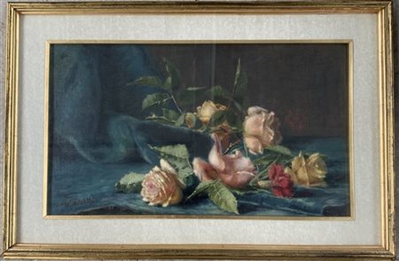 Cesare Calchi Novati "Composizione con fiori" olio su tela (cm 36x58) Firmato in