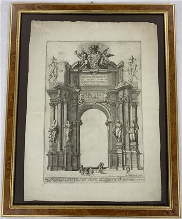 Incisione del secolo XVIII raffigurante un Arco Trionfale (cm 55x40 il folio) i