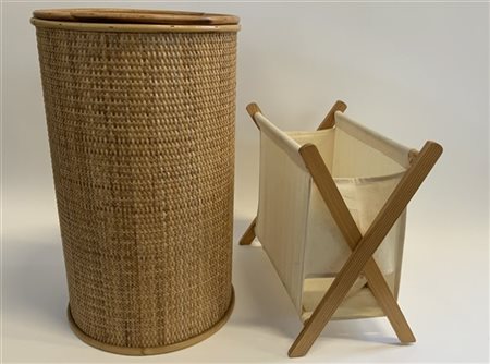 Lotto composto da un portaombrelli in midollino ed un portariviste in legno e t