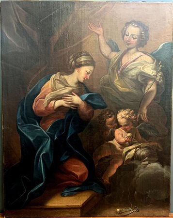Scuola del secolo XVIII "Annunciazione" olio su tela (cm 117x92) (difetti e res