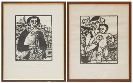 Alessandro Pandolfi "Primi passi - Zampognaro" 
coppia di xilografie
cm 64x48
fi