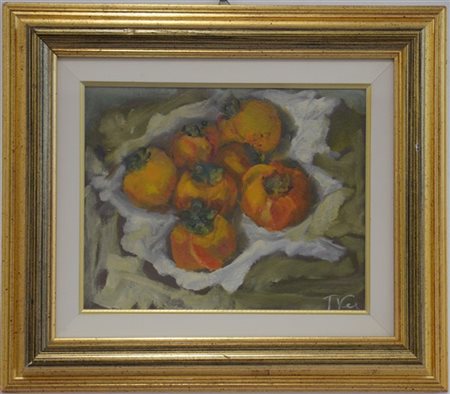 Tommaso Vei "Cachi" 
olio su tela
cm 24x30
firmato in basso a destra; firmato al