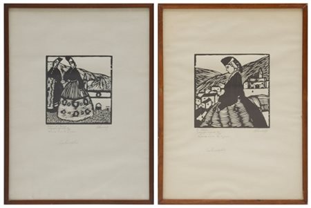 Alessandro Pandolfi "Costumi di Scanno - In Abruzzo" 
coppia di xilografie
cm 48