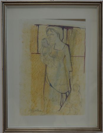 Gian Giacomo Dal Forno "Donna con bambini" 
tecnica mista su carta
cm 62x42
firm