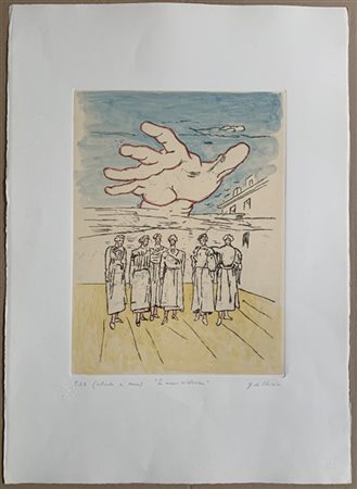 Giorgio de Chirico "La mano misteriosa" 1972
incisione colorata a mano
(lastra c