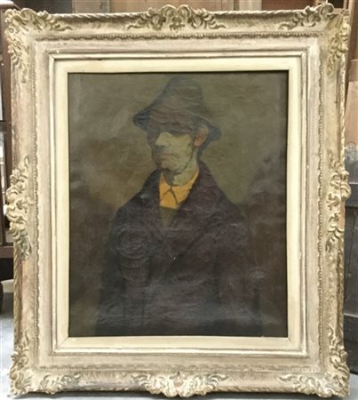 Anzil Toffolo "Ritratto di uomo con cappello e camicia gialla" 
olio su tela
cm