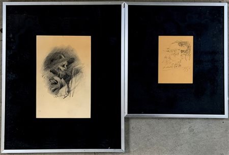 Lotto composto da due disegni raffiguranti volti
, di misure e autori diversi,