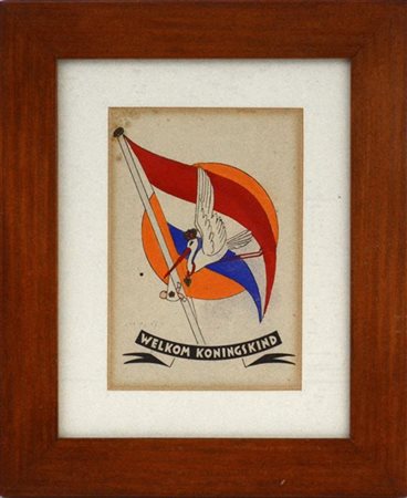 Ignoto "Welkom Koningskind" 
cartolina acquerellata
cm 14x9. In cornice (difetti