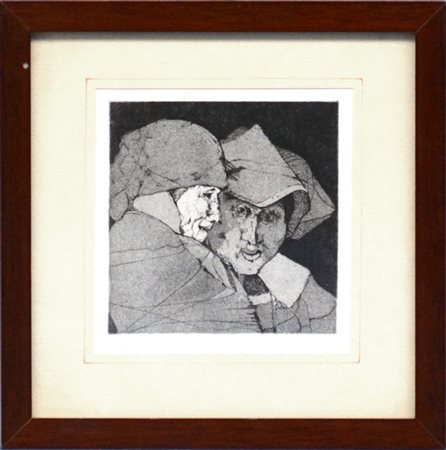 Karl Plattner "Due personaggi" 1973
acquaforte e acquatinta
(lastra cm 11,5x11,5