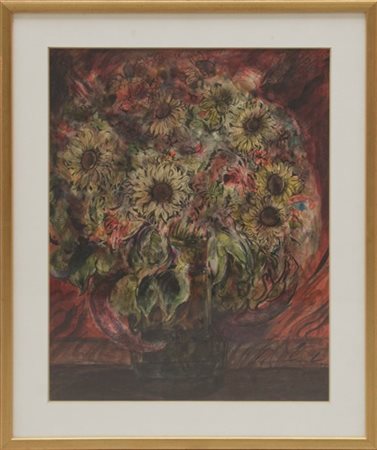 Leonardo Borgese "Vaso con fiori" 
tecnica mista su carta
cm 40x31
firmato in ba