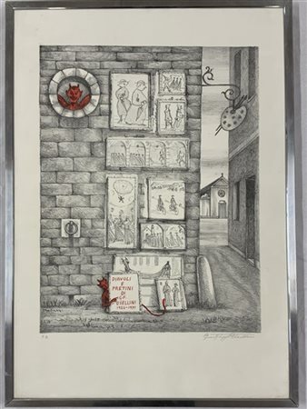 Gianfilippo Usellini "Diavoli e pretini" 
litografia - prova d'artista
cm 66x46